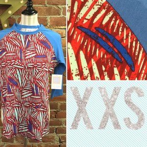 LuLaRoe LLR Randy raglan tee ★ medium blue + abstract feather print ★ size XXS